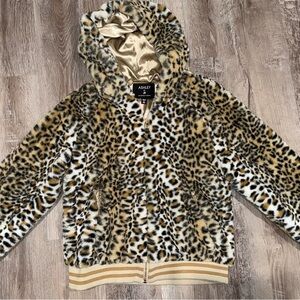 Leopard Faux Fur Hooded Zip Up Coat Size XL